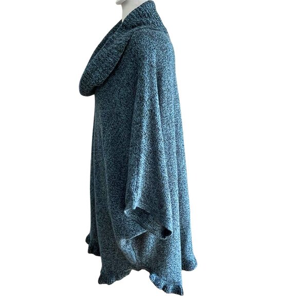 NWT STUDIO WORKS WOMAN 2X Blue / Teal Knit Poncho Sweater Cowl Neck Ruffle Hem - Picture 5 of 10
